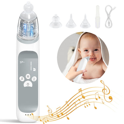 FEBFOXS Baby Nasal Aspirator, Baby Nose Sucker, Electric Nose Aspirator for Toddler, Automatic Baby Nose Cleaner with 3 Suction Level & Music & Light, White