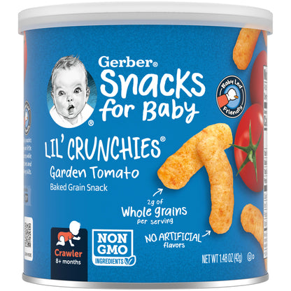 Gerber Snacks for Baby Lil Crunchies Garden Tomato Puffs, 1.48 oz Canister