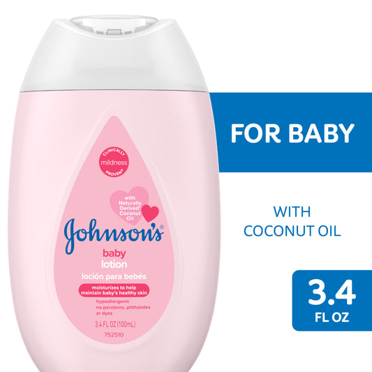 Johnson's Moisturizing Pink Baby Lotion with Coconut Oil, 3.4 fl. oz