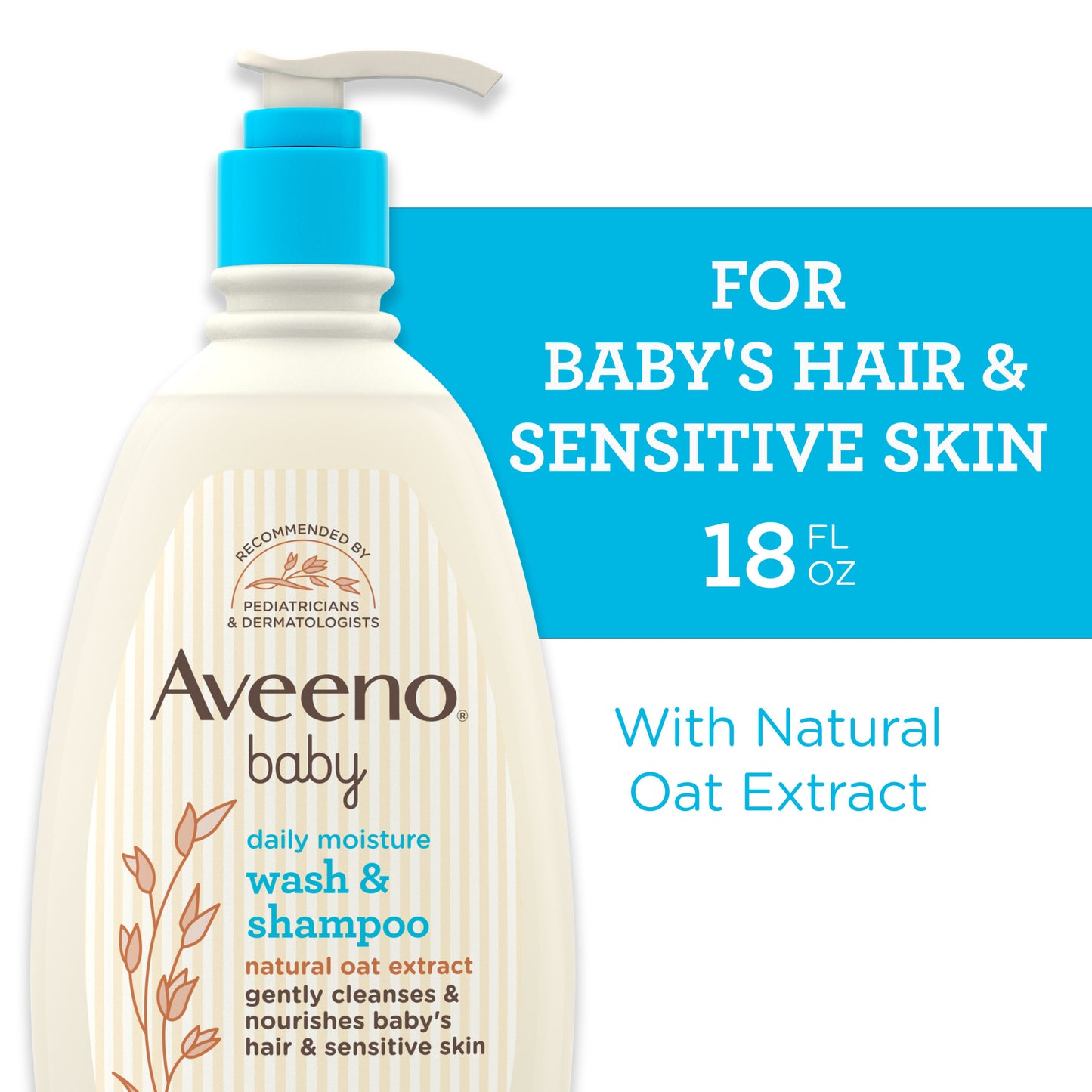 Aveeno Baby Daily Moisture Body Wash & Shampoo, Liquid Soap, Oat Extract, 18 fl. oz